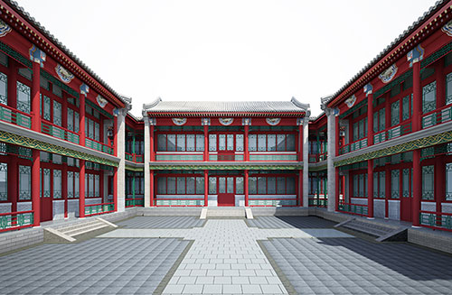 虹口北京四合院设计古建筑鸟瞰图展示